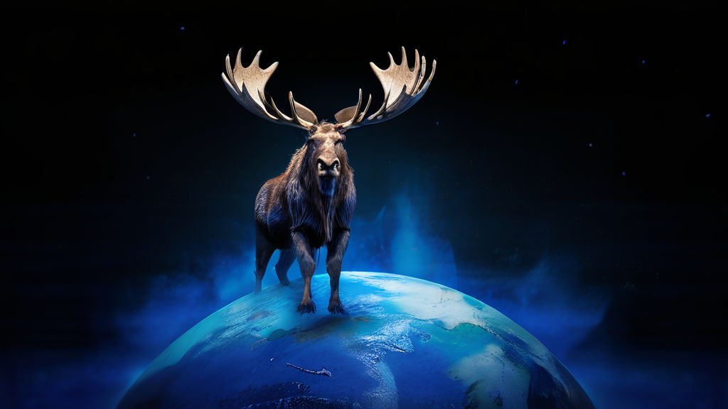 moose wearing a coat and sunglasses in front of a globe